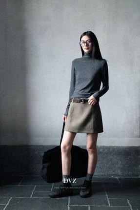 DVZ正品加厚版羊毛短裙秋冬新款呢料A字半身裙显瘦百搭8152