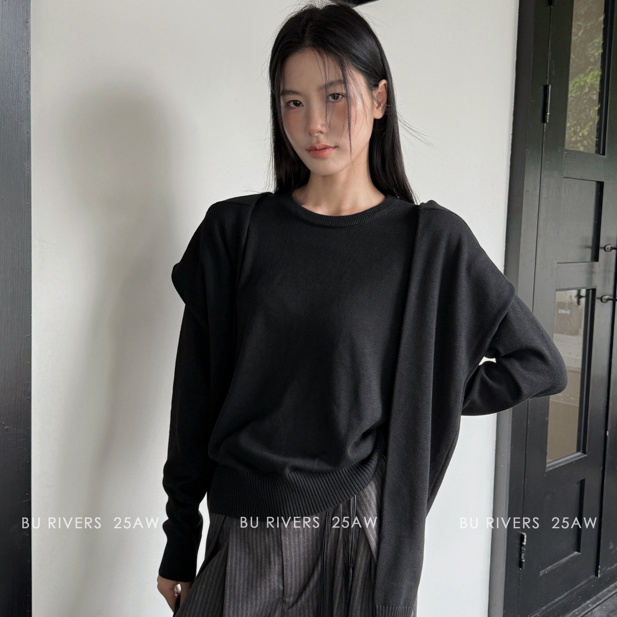 BU RIVERS2025秋冬新款两件设计感百搭软糯针织衫披肩不可拆15073