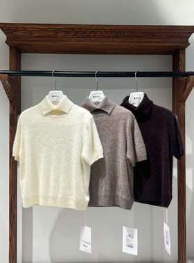 MOLS正品授权店秋冬新款老钱风翻领气质翻领羊毛polo领针织上衣