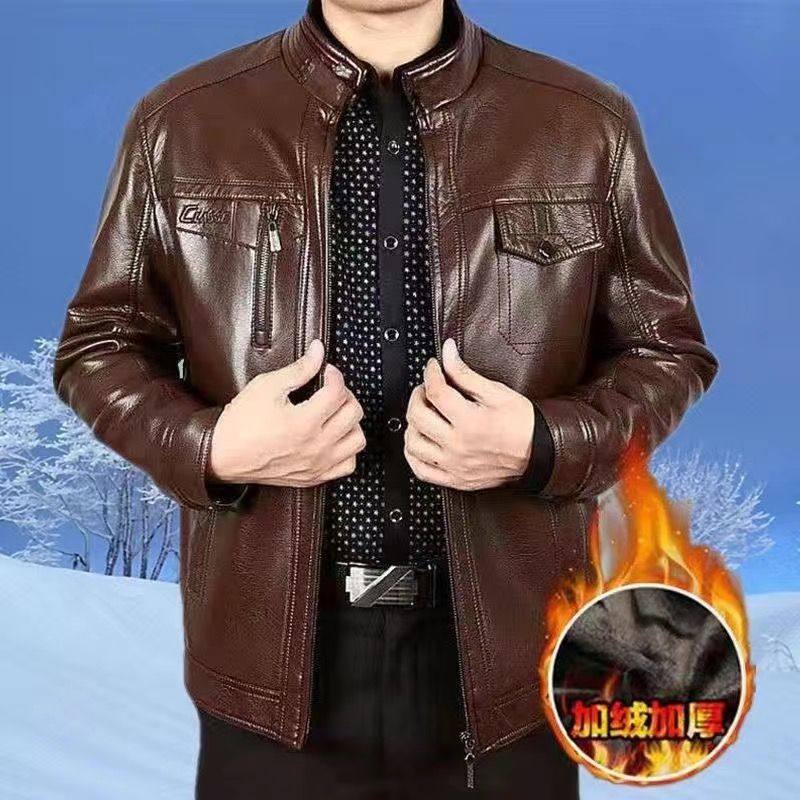大码男皮衣外套男 青年立领铁扣型男机车皮衣夹克男