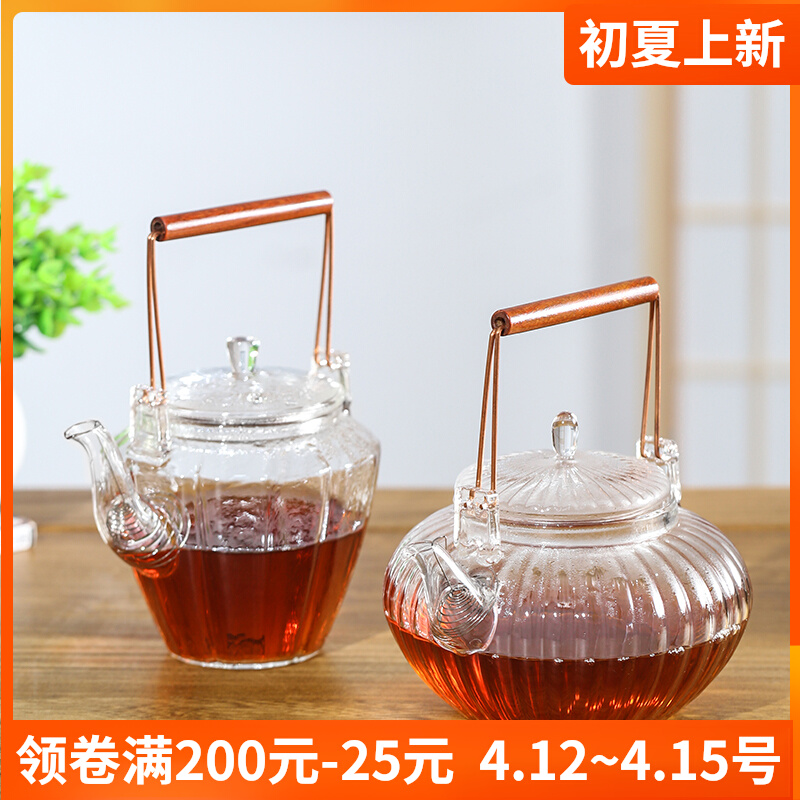 加厚玻璃壶红檀木把手提梁壶家用耐高温全自动电陶炉煮茶壶烧水壶