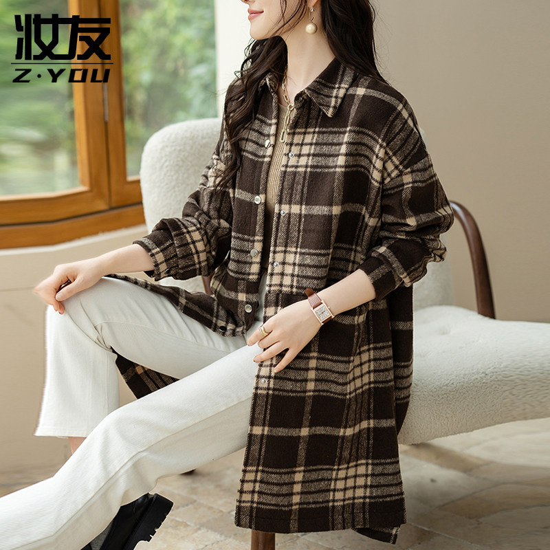 推荐磨毛格子衬衫外套女士爆款2026新款加厚上衣女小个子秋装风衣