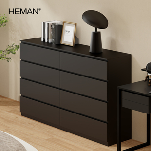 贺曼黑色钢制斗柜家用抽屉收纳柜铁艺大容量储物柜北欧简约置物柜