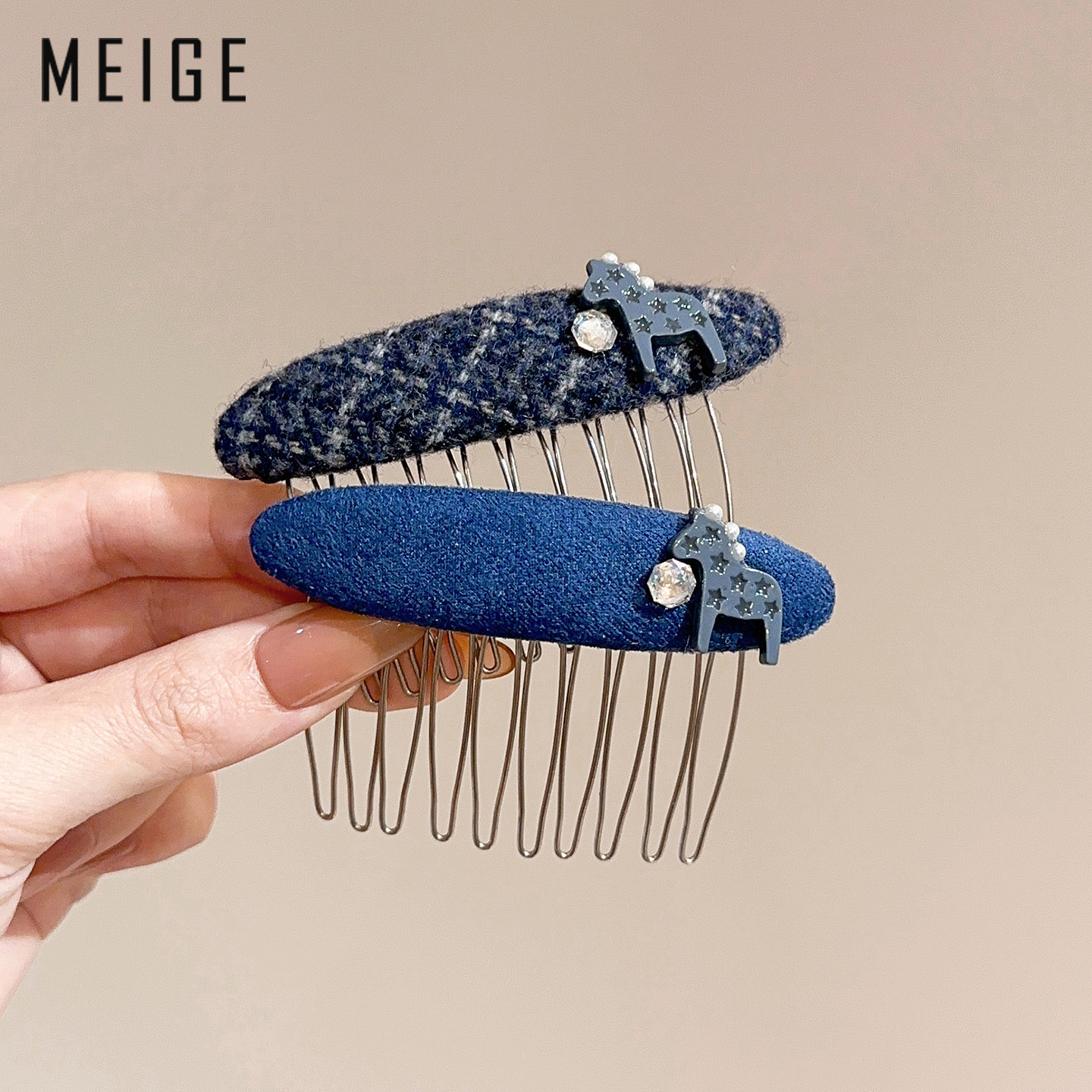 针织小马水钻发梳插梳高颅顶蓬松发卡2025新款时尚百搭侧边夹韩系,饰品/流行首饰/时尚饰品新,发饰,淘宝优惠券,粉丝福利购,淘宝优惠卷