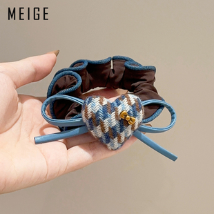 韩系学院风格 头绳扎丸子头马尾 子爱心蝴蝶结发圈女高级感洋气时尚