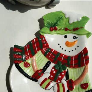 全店满35元包邮欧式出口外贸陶瓷圣诞雪人餐盘浮雕菜盘零食盘果盘