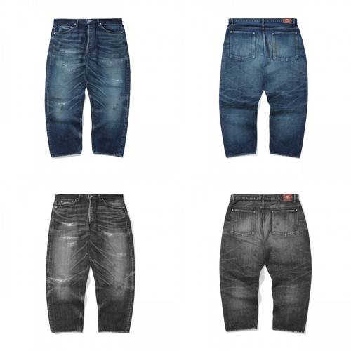 日产水洗刀割九分牛仔裤