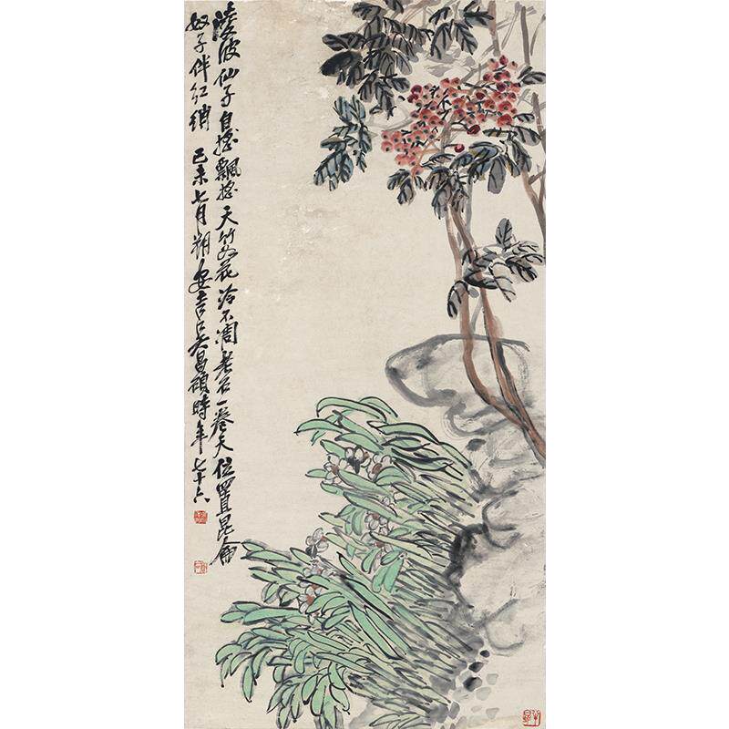 名画复制品吴昌硕天竹水仙图写意花鸟画国画艺术微喷临摹装饰画