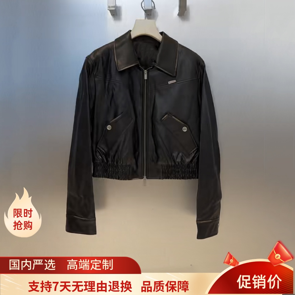 现货芮家2025秋季新款时尚倒置口袋设计机车风皮衣外套RL70105167