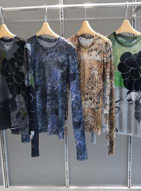 现货江南2025秋款女装时尚薄款皮肤衣长袖印花圆领T恤女5P8110640