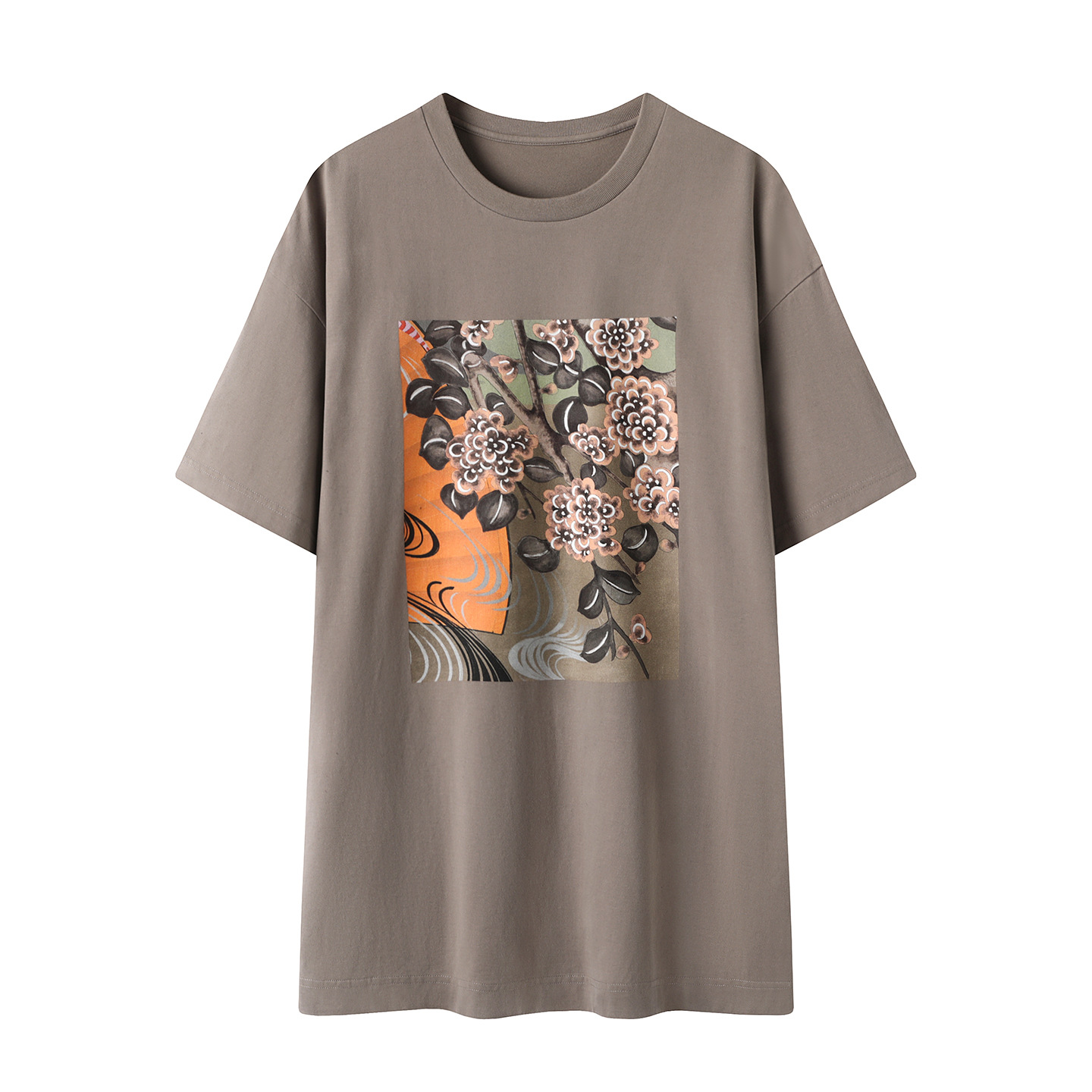 现货江南2025秋款休闲百搭植物花卉印花宽松短袖T恤5P8111230