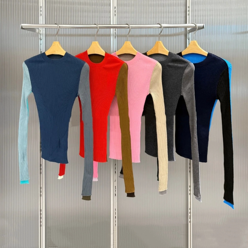 现货江南2025冬款女装时尚撞色拼接修身圆领套头针织衫 5P0311250