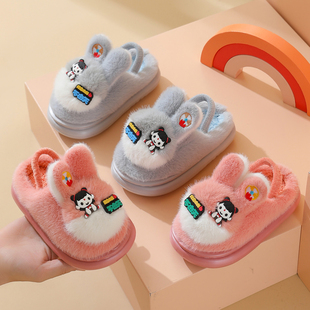 可爱卡通宝宝棉拖鞋1-3岁2新款男女孩冬季防滑家居厚底儿童毛拖鞋