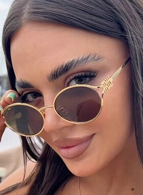 遮阳椭圆形复古男女字母太阳镜