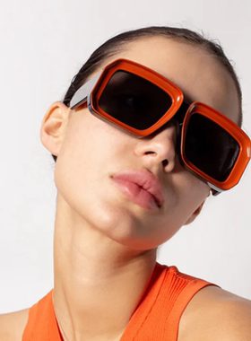 防紫外线方形复古男女凹造型墨镜