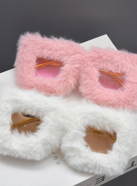 欧美复古方形大框毛绒太阳眼镜潮