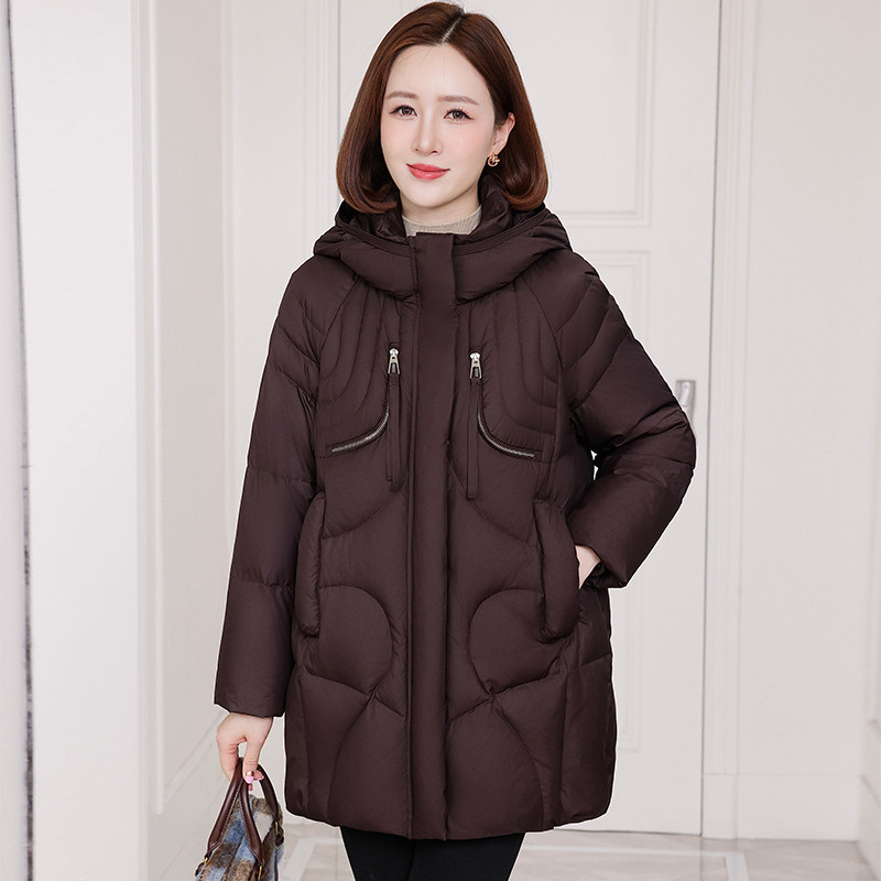 金狐狸中长款加厚保暖妈妈羽绒服