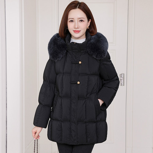 金狐狸女中长款狐狸毛领羽绒服