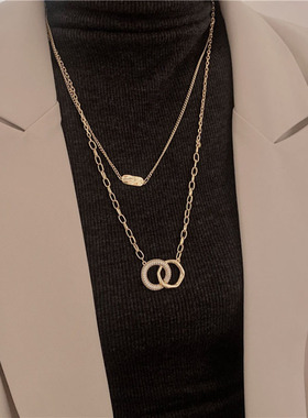 双环项链双层毛衣链长款