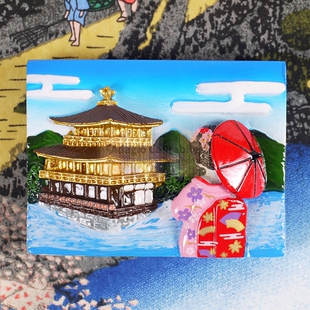 日本旅游观光纪念京都手信御土产冰箱贴磁贴 金阁寺舞妓背影