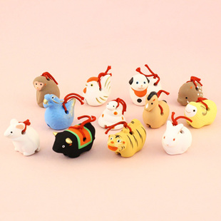 日本旅游纪念品手作十二生肖陶器土铃/可抽签干支动物摆件