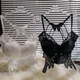 新款辣妹蝴蝶结美背吊带内衣后背镂空设计裹胸带胸垫修身抹胸内搭