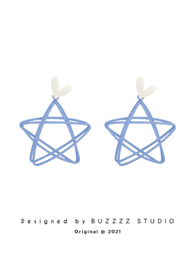 五角星少女感镂空蓝色小众设计耳环简约个性耳钉百搭耳夹无耳洞女