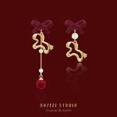 原创本命年生肖马年耳环红色过年新年招财甜美耳环无耳洞耳夹女