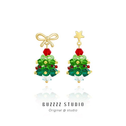 圣诞节气质少女圣诞树耳环耳夹
