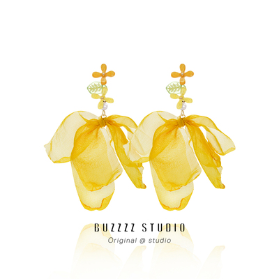 原创手工渐变小黄花耳环夏日花朵耳饰耳钉海岛风度假风无耳洞耳夹