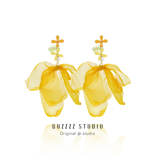 原创手工渐变小黄花耳环夏日花朵耳饰耳钉海岛风度假风无耳洞耳夹