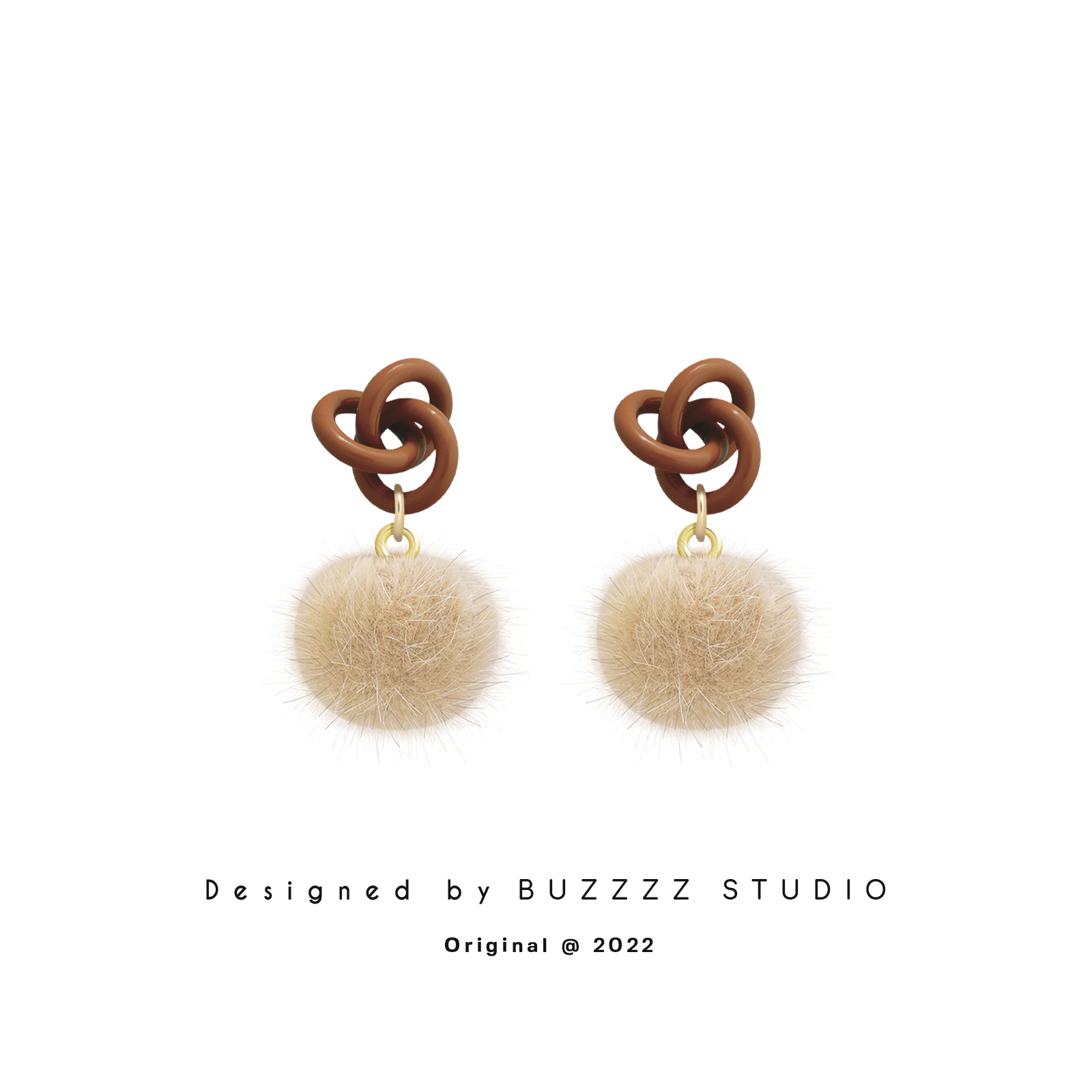 奶茶色耳环耳饰耳夹毛球秋冬温暖