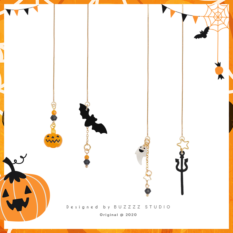 万圣节南瓜蝙蝠耳饰 气质不对称耳线少女可爱长款个性耳钉耳环女