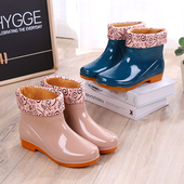 时尚 加绒雨鞋 水靴短筒厨房防水鞋 冬季 耐磨保暖胶鞋 雨靴女厚底防滑