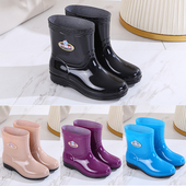 女时尚 厚底工作中筒水鞋 女轻便保暖防滑休闲防水胶鞋 雨靴雨鞋 套鞋