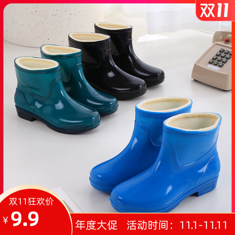 韩版水靴雨靴雨鞋胶鞋套鞋短筒工作加棉厚底休闲轻便防水鞋女外穿