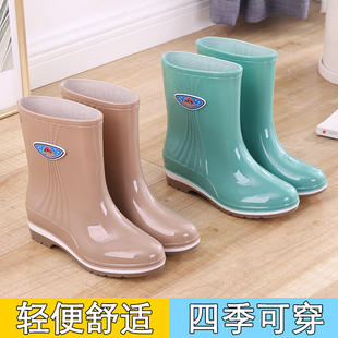 女士时尚 夏季 中筒雨靴韩版 水靴工作防水鞋 成人防滑胶鞋 工矿宝雨鞋