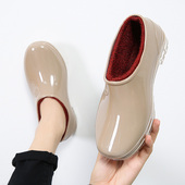 加绒水鞋 冬 女保暖短筒厨房时尚 低帮成人浅口水靴防滑雨靴胶鞋 雨鞋