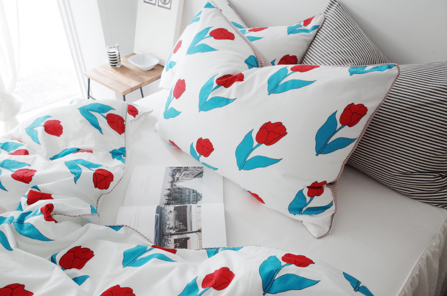 韩国进口郁金香花朵ins风大胆配色杂志风全棉床品[含床笠]