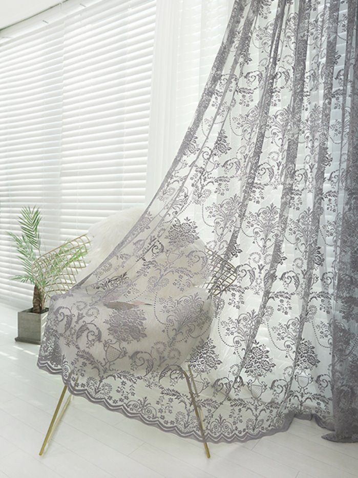 米白色精致花朵高度可定做窗纱