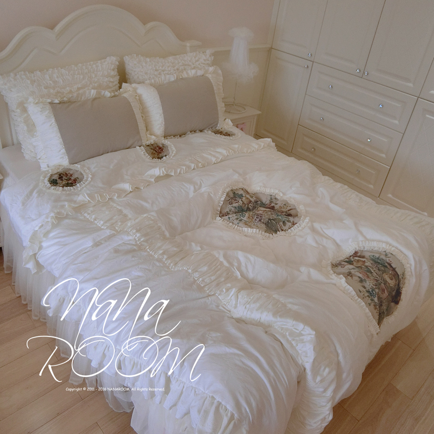 韩国进口立体木耳棉麻玫瑰花束相框装饰褶皱荷叶边四件套床品