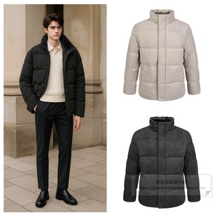 特价直邮EDITION男款冬韩国代购仿麂皮休闲立领短款羽绒服D4J309