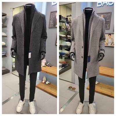 27折直邮BASSO男装韩国代购秋冬羊绒羊毛中款假两件套大衣W4CJ60