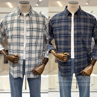 特价直邮EDITION男装韩国代购冬绒面宽松长袖格子绒面衬衫EF4W426