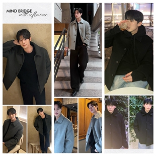 发货快直邮Mind Bridge 冬男士韩国代购宽松毛呢大衣MZCA7103