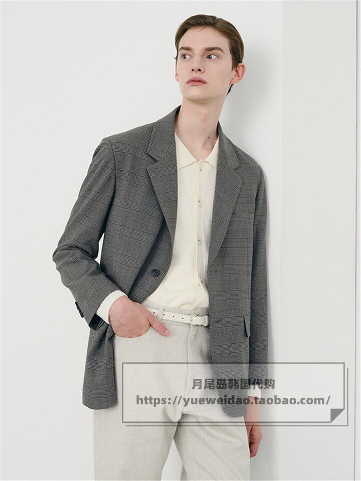 发货快直邮Mind Bridge春秋男装韩国代购宽松格子西服MXJK2110
