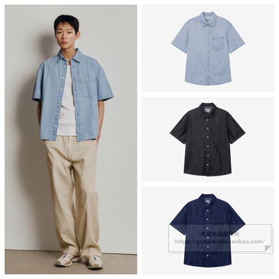 发货快直邮MindBridge韩国代购26夏男士宽松短袖牛仔衬衫M1WS3154