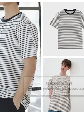 直邮Mind Bridge韩国代购男士夏款宽松短袖圆领条纹T恤MXTS3105