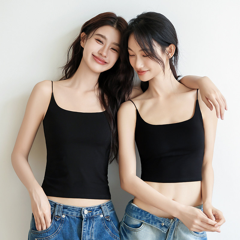 细肩带棉吊带贴身日记带胸垫简约图片