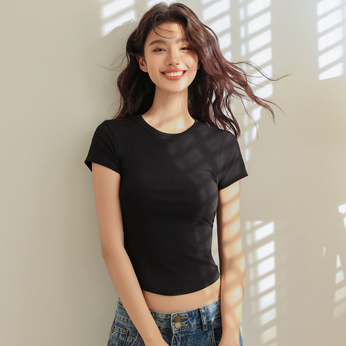 贴身日记粘纤收腰显瘦简约t恤女